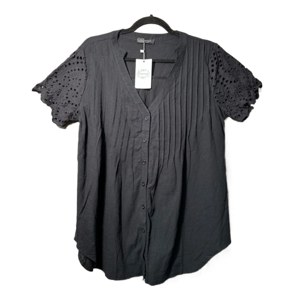 Black Lace Sleeve Button Down Shirt Sz XL NWT